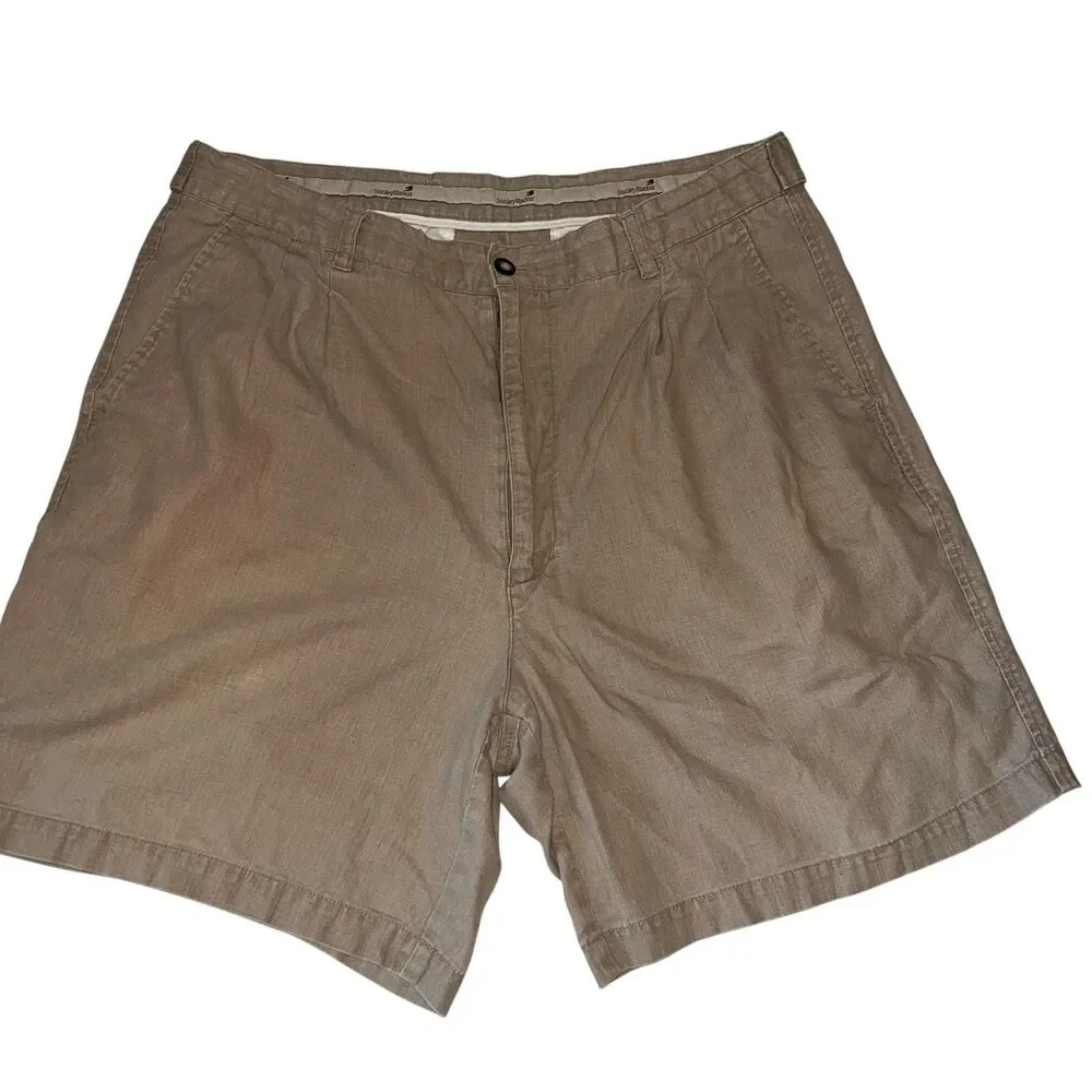 Stanley Blacker Shorts Men's 36 Khaki Tan Linen Blend Adjustable Waist